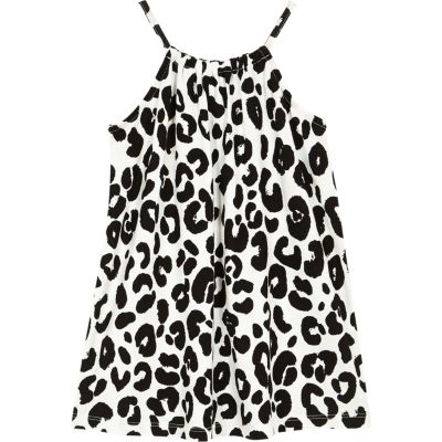 Mini girls white leopard print trapeze dress